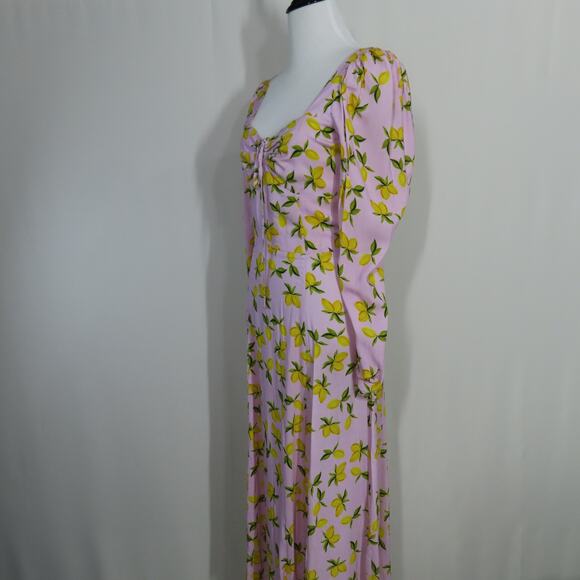 Yumi Kim Lavender Lemon Print Sweetheart Neckline Long Sleeve Midi Dress Small - Picture 3 of 8